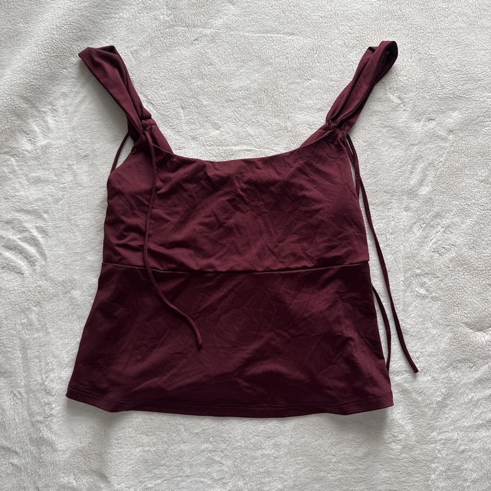 wild fable Maroon Tie-Shoulder Crop Tank
